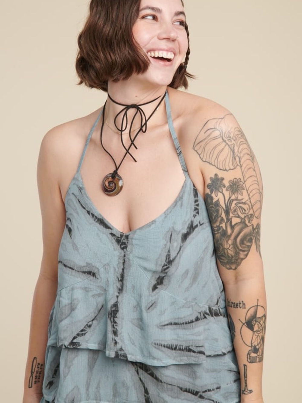 NWT EARTHBOUND Blue and Black Lightweight Halter Top